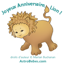 Joyeux Anniversaire, Lion ! droits d'auteur Marian Buchanan, AstroBebes.com